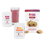 FYXX Ticker Triple Play - Heart Health Bundle includes FYXX Ticker Drink Mix, FYXX Ticker Chocolate Chip Cookies and FYXX Epic Immunity Drink Mix.