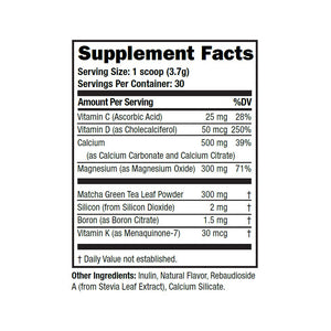 
                  
                    Supplement Facts for FYXX Bones Drink Mix show a single serving is 1 scoop (or 3.7 grams) and there are 30 servings per container.
                  
                
