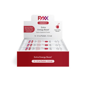 
                  
                    A crimson red colored boxed package of FYXX Energy packets. These packets are individual servings of daily coffee boosters to give you that extra energy you're looking for.
                  
                