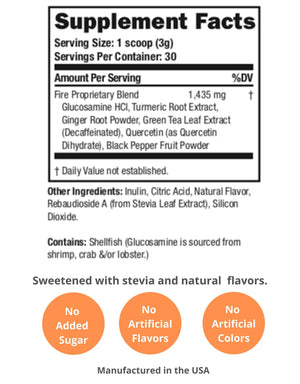 
                  
                    The supplement facts label for FYXX Fire Drink Mix shows there are 30 servings per container and 1 serving is 1 3 gram scoop. There is no added sugar and no artificial flavors or colors in this mix. The proprietary blend has been sweetened with stevia and natural flavors.
                  
                