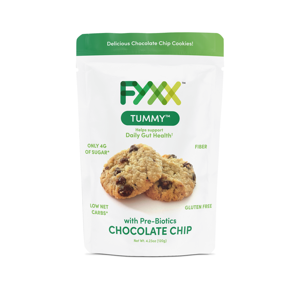 FYXX Tummy Chocolate Chip Cookies with Prebiotics, Fiber, Low Net Carbs